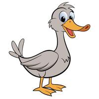 Cheerful cartoon goose with orange beak and feet isolated on white vector