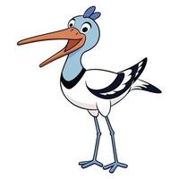 Cheerful cartoon stork standing tall with cute animation style illustration vector