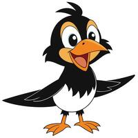 Cheerful cartoon bird illustration with open wings and a playful expression vector