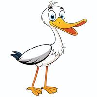 Funny cartoon white duck character standing isolated on white background illustration vector