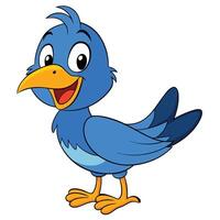 Cheerful blue bird cartoon character standing and smiling confidently vector