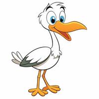 Cute cartoon pelican bird character standing with happy expression on white background vector