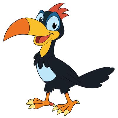 Cheerful cartoon toucan character standing with a smiling face illustration
