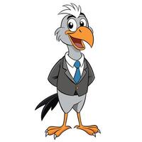 Cartoon bird character wearing business suit isolated on white background vector