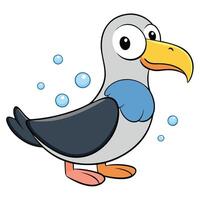 Cute cartoon seagull character with bubbles isolated on white background illustration vector