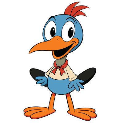 Cartoon bird character wearing a shirt with a bow tie illustration