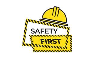 Safety icon with construction helmet and caution sign. design emphasizing safety first concept for industrial and construction use. vector