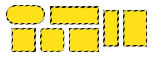 Caution safety frame set with yellow and black tape. Warning tape frames in square, rectangle, and rounded shapes. Perfect for danger signs, construction notices, and emergency backgrounds. vector