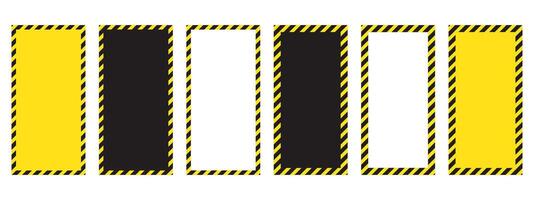 Set of vertical frames with warning tapes for safety signs. The striking yellow and black design is ideal for warning labels, construction notices and safety background images. vector
