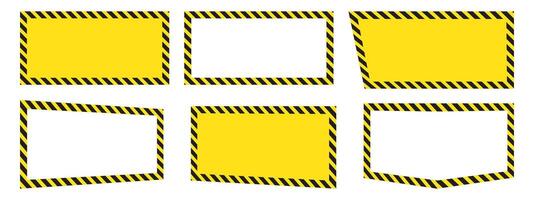 Set of frames with warning tapes for safety signs. The striking yellow and black design is ideal for warning labels, construction markings and safety backgrounds. vector