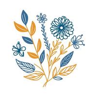 artistic botanical drawing with modern floral outlines and hand painted details for wrapping paper and fabric repeat design vector