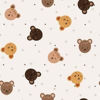 Hand-sketched kawaii animal pattern tile for backdrop use vector