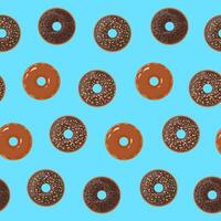 Square composition, Seamless pattern with yummy chocolate donuts on blue background. vector