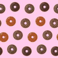 Square composition, Seamless pattern with yummy chocolate donuts on pink background. vector