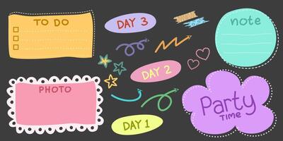 Set of cute memo paper sheets, sticky note, reminder, to do list, to buy list, schedule. Templates for notebooks, planners. vector