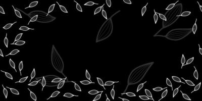 frame of sketches leaves for creativity on black background vector