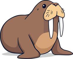 cartoon walrus sitting showing big tusks and whiskers vector