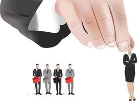 A hand pointing at a group of business people vector