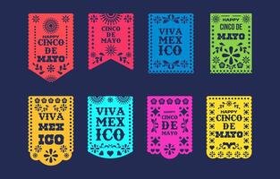 Papel Picado collection with floral template design for cinco de mayo event vector