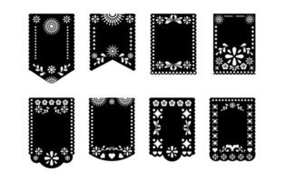 Papel Picado collection with silhouette of floral template and blank space design for cinco de mayo event vector