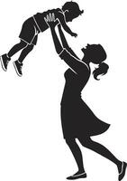 Mother Lifting Her Child in a Silhouette Depicting Fun and Love vector