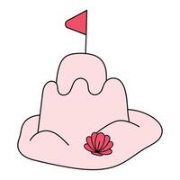 The illustration is a sand castle in a minimalistic light pink style with smooth, rounded shapes resembling turrets. vector