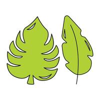 An image of a set of tropical green palm leaves on a white background in a flat style. Exotic palm plants and flowers in the jungle. vector