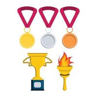 The image shows a set in a flat style with awards and achievements. vector