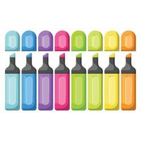 A set of colourful highlighter markers pens with caps off. Elements of drawing tools. vector