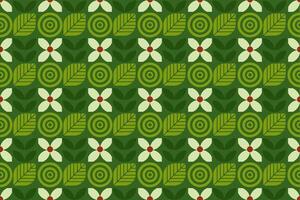 Abstract seamless pattern combination of floral and geometric motifs in green tones vector