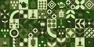 Green geometric mosaic pattern illustration with nature abstract shapes. Fresh organic concept background print minimalist shape texture, geometry collage. vector
