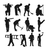 silhouette worker collection set on white background vector