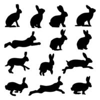 Hand drawn animals rabbit silhouette set flat design vector