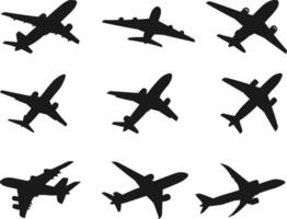silhouette Airplanes in black color collection on white background vector