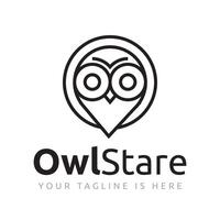 Owl Bird Character Map Pin Location with Sharp Stare Line Logo Template vector