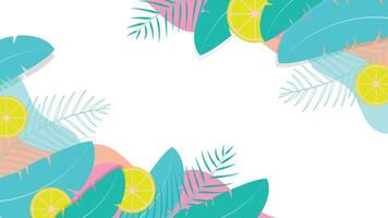 Bright tropical summer background featuring citrus slices and palm leaves in a vibrant abstract layout perfect for seasonal themes and creative designs vector