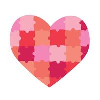 Silhouette of abstract heart from different shades of red color consisting of puzzles, pieces. flat graphics. vector