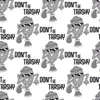 Playful Trash Can Character Repeat Pattern with Slogan vector