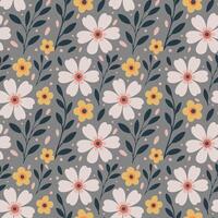 Seamless Floral Pattern with Sakura Flowers on Grey Background vector