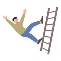 Man falling from step ladder. Person slipping, falling down. Injury danger. vector