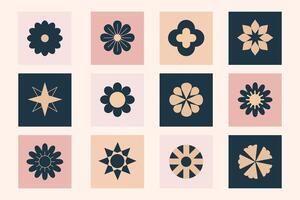 Abstract stars and flowers shapes collection. Primitive geometric forms set. vector