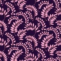 Seamless botanical pattern pink leaves on a dark background. Elegant foliage design ideal for textiles, packaging, home decor, and stationery projects vector