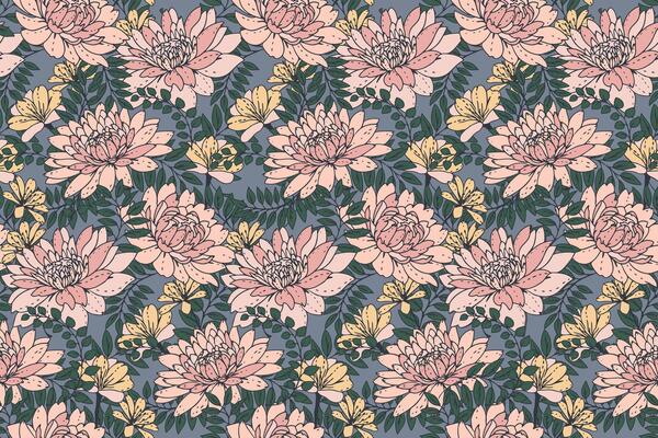 Seamless floral pattern. Blooming mixed with herbs, leaves and meadow plants Nature ornament. Summer wildflowers print. drawn illustration. for designs, fabric, textiles