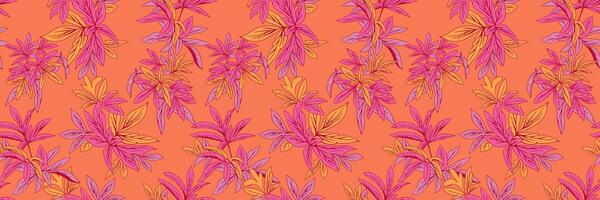 Beautiful branches leaves print. Colorful seamless botanical pattern fall leaf on orange background. Ideal for fabrics, stationery, and home decor, evoking a calm and elegant atmosphere. vector