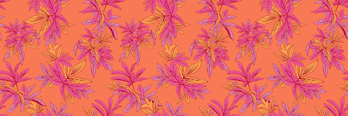 Beautiful branches leaves print. Colorful seamless botanical pattern fall leaf on orange background. Ideal for fabrics, stationery, and home decor, evoking a calm and elegant atmosphere.