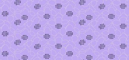 Minimalist seamless pattern with abstract floral outlines in and hand drawn dots on a purple, violet, lavender background. Elegant, modern, and delicate, perfect for textiles, wallpapers vector