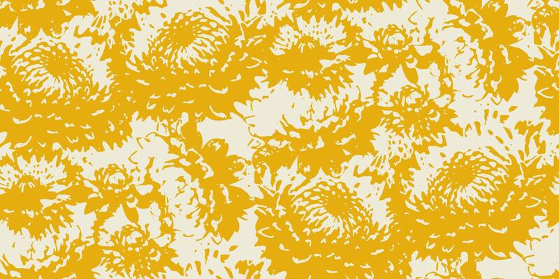 A bold floral seamless pattern featuring large, abstract chrysanthemum flowers in yellow brushstroke style on light background. Ideal for textiles, wallpapers, packaging, and modern decor designs.