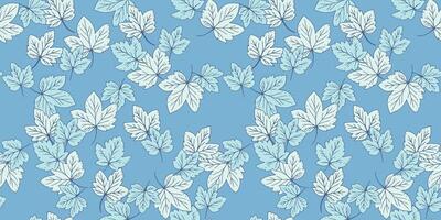 Seamless pattern featuring light maple leaves on blue background. The soft, pastel leaves create a natural, elegant design perfect for fabric, wallpaper, and stationery vector