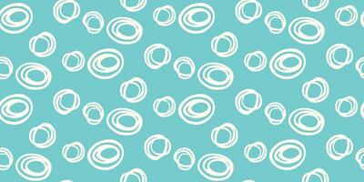 Seamless pattern with abstract hand drawn circles in white on a turquoise, blue background. Modern, bold, and stylish design, perfect for textiles, wallpapers, branding, and creative projects vector