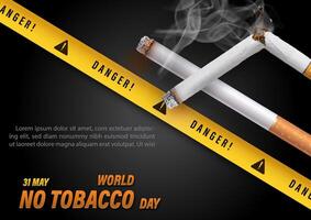 Poster Concept of World No Tobacco Day in 3d realistic, wording of event and example texts on black gradient background. vector